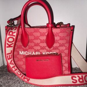 Michael Kors Red Satchel with Monogram Design